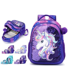 (Fish Tail light purple) 3Pcs Unicorn Mermaid Backpack Set with Lunch Bag Pencil Case Multi-Pocket Large Capacity School Bag for Girls