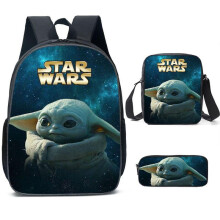 (style 11, 3pcs) STAR WARS Backpack Baby Yoda Kids School Bag Student Double Shoulder Bag Green