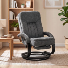 (Grey) HOMCOM Swivel Recliner Chair, Velvet Manual Recliner Armchair