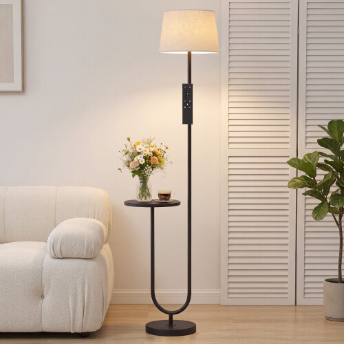 Homcom (Black) HOMCOM Modern Floor Lamp with Shelf, Dimmable Floor Lamp