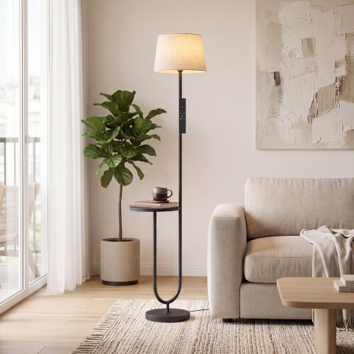 Homcom (Black) HOMCOM Modern Floor Lamp with Shelf, Dimmable Floor Lamp 1