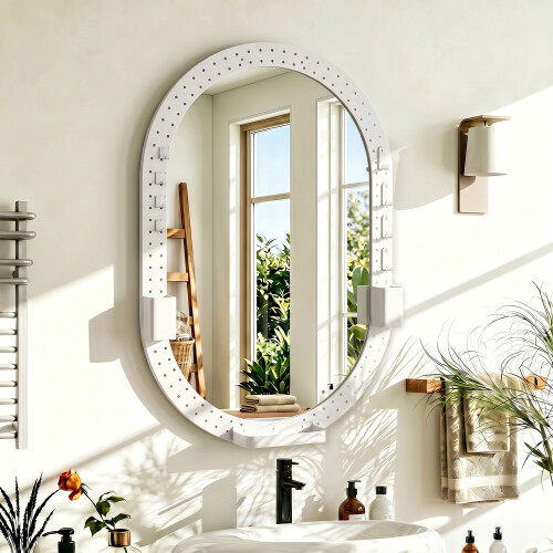 Homcom (White) HOMCOM Oval Wall Mirror, 60 x 90 cm, Pegboard Frame, Wall-Mounted 1