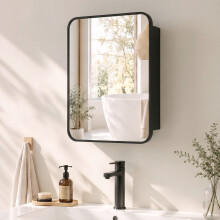 (Black) HOMCOM Bathroom Medicine Mirror Cabinet, Bathroom Wall Cabinet