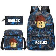 (Rhomboid Figure 1 Three-piece Set) Roblox Backpack Set 3-Piece School Bag Travel Bag Student Bookbag for Boys Girls Adults Black
