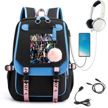 (F) Katseye Retro Print Compartment Backpack for Teen Students Lightweight Large Capacity Casual Daypack Anti-theft 60707