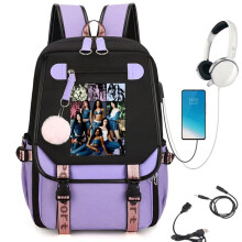 (A) Katseye Retro Print Compartment Backpack for Teen Students Lightweight Large Capacity Casual Daypack Anti-theft 60707