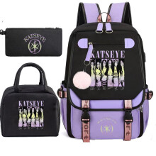 (C) Katseye K-Pop Girl Group 3-Piece Backpack Set, Color-Block Shoulder Bag, Pencil Case, Lunch Bag, 60707