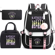 (D) Katseye K-Pop Girl Group 3-Piece Backpack Set, Color-Block Shoulder Bag, Pencil Case, Lunch Bag, 60707