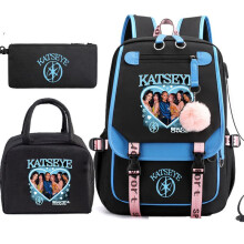 (B) Katseye Heart Print Color Block 3-Piece Bookbag Set Student Backpack Set Korean Fashion Large Capacity Unisex 60707