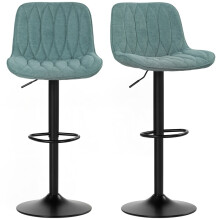 Set of Two Linen-Look Bar Stools - Blue