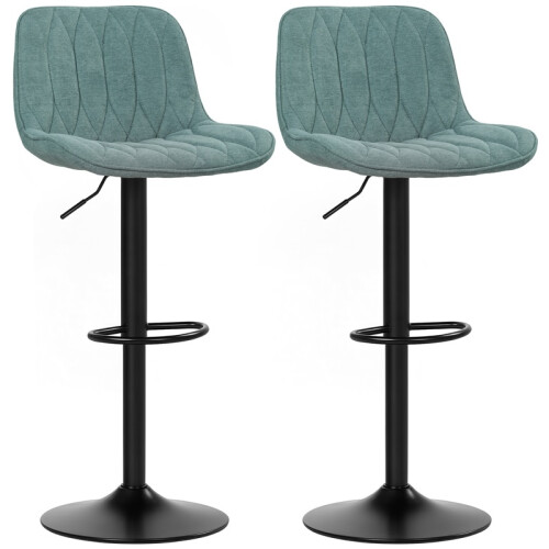 Set of Two Linen-Look Bar Stools - Blue 1