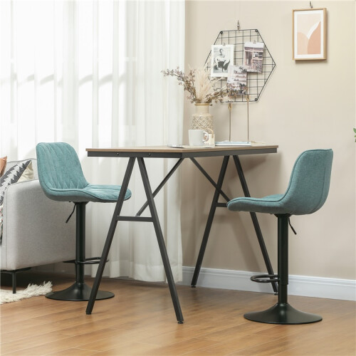 Set of Two Linen-Look Bar Stools - Blue 2