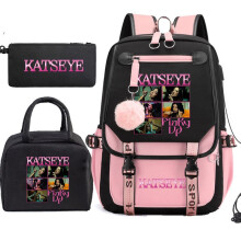 (H) Katseye Girl Group Photo Backpack Set 3-Piece Color Block Shoulder Bag Lunch Bag Combo 60707