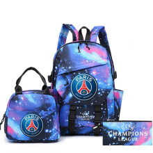 (Blue irregular patterns5, multicolor) Liverpool FC Barcelona Man Utd Fan Backpack Set for Kids, Large Capacity Starry Space Schoolbag Trio