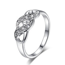 (White Gold,D=17.3m'm)Moda Doble Espiral Joyería Alta Calidad Mujer Anillo Plata Brillante Tallas Cuatro
