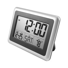 Digital Wand Uhr, Großes Lcd Display, Batterie Betrieben, Innen Temperatur, Kalender, Tisch Aufstellung, Schlummern Ohne Gegen Licht (Silber)