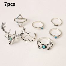 7 Stück Vintage Ring Weihnachten Hirsch Mode Design schlicht lässig vielseitig und