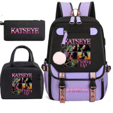 (E) Katseye Girl Group Photo Backpack Set 3-Piece Color Block Shoulder Bag Lunch Bag Combo 60707