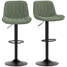 Set of Two Linen-Look Bar Stools - Green