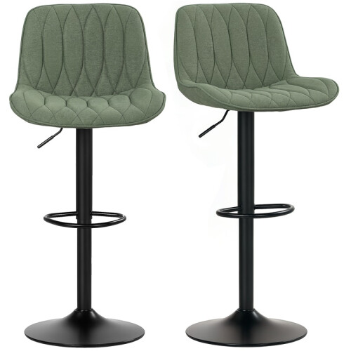 Set of Two Linen-Look Bar Stools - Green