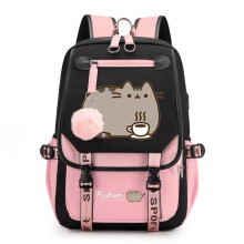 (816-yl-yellow, multicolor) Pusheen Cat Large Capacity Backpack Outdoor Travel Laptop Bag Student Casual Daypack Cute Kitty Design