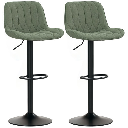 Set of Two Linen-Look Bar Stools - Green 1