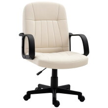 Office Chair, PU Leather Computer Desk Chair with Adjustable Height, Swivel Wheels for Home Office Work Study, Cream White