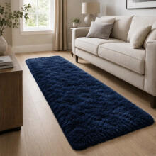 (2ft 6in x 10ft (80x300cm), Navy) Fluffy Shaggy Rugs with Thick Soft Pile for Living Rooms Bedrooms Hallways