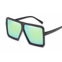 (#7 Black Frame Yellow Lens)Damen Flat Top große Steampunk Quadratisches Gestell Oversize Sonnenbrille Brille Sonne