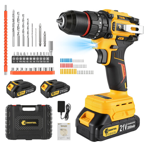 2 Battery 21V Cordless Drill Combi Driver Brushless Electric Screwdriver Set UK 1