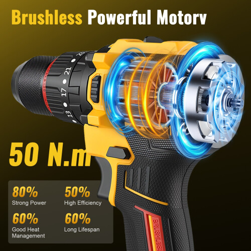 2 Battery 21V Cordless Drill Combi Driver Brushless Electric Screwdriver Set UK 2