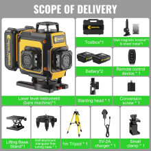 4D Self-Leveling Cross 16 Lines Laser Level - Green With 2 Rechargeable Battery