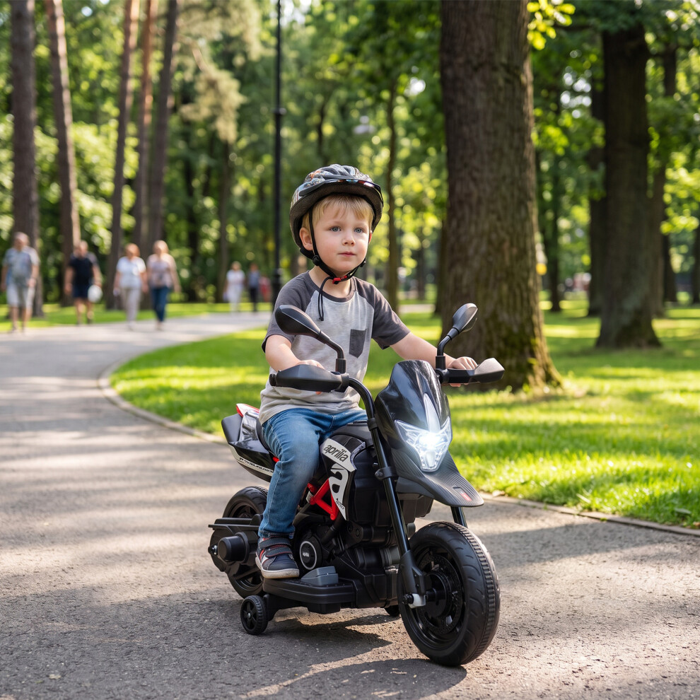 Aiyaplay 6V Kids Electric Motorbike With Training Wheels, Headlight, Black - Black - Image 4