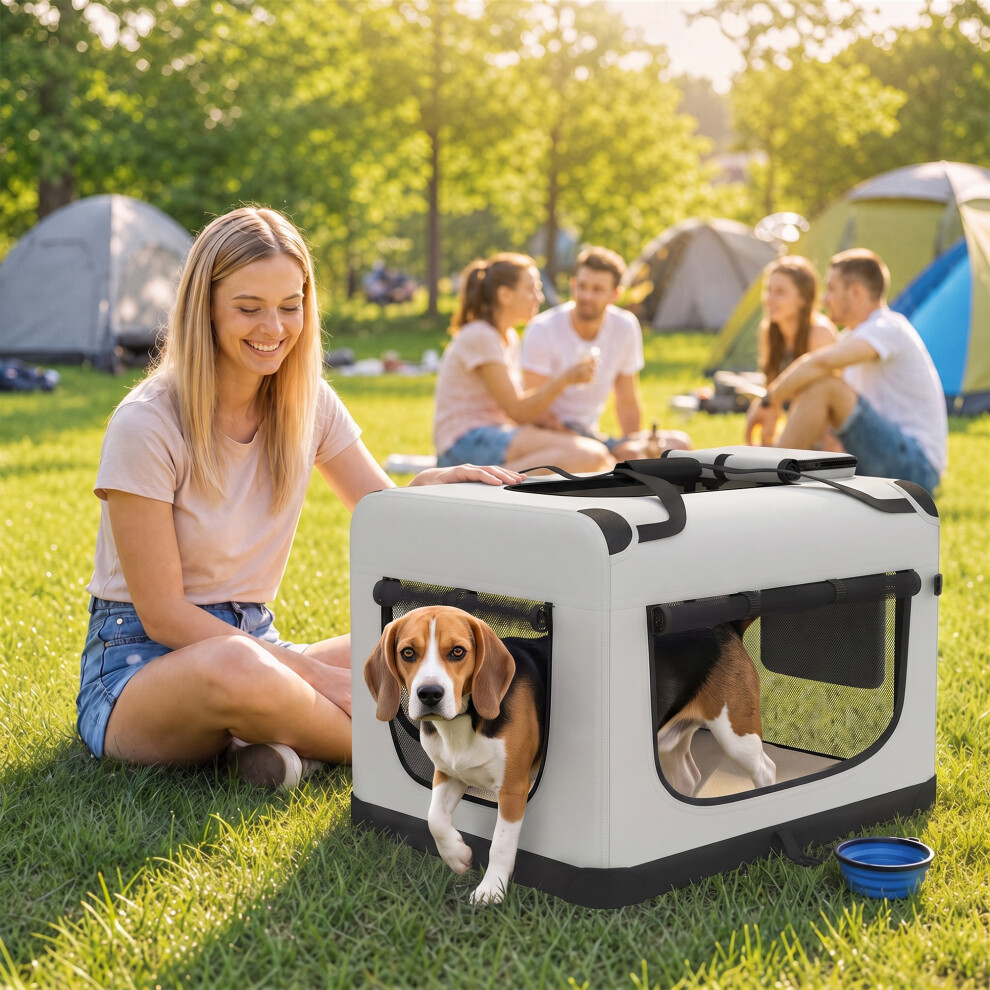 Pawhut Light Grey Pet Carrier Bag, Soft-Sided Dog Carrier With Security Buckle Strap, Washable Cushion And Folded Bowl, - Image 3