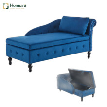 HOMAIRE Blue Velvet Chaise Lounge with Storage