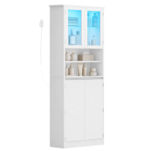 Kitchen Pantry Cupboard with LED lighting, Countertop, White