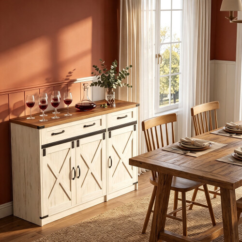 Country style retro sideboard 3 doors 2 drawers 5 gears adjustable 2