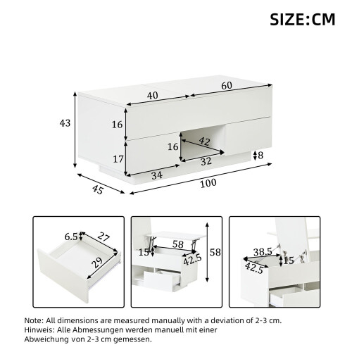 HOMAIRE Lift-Top Coffee Table White 100x45cm 1