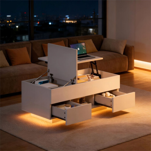 HOMAIRE Lift-Top Coffee Table White 100x45cm 2
