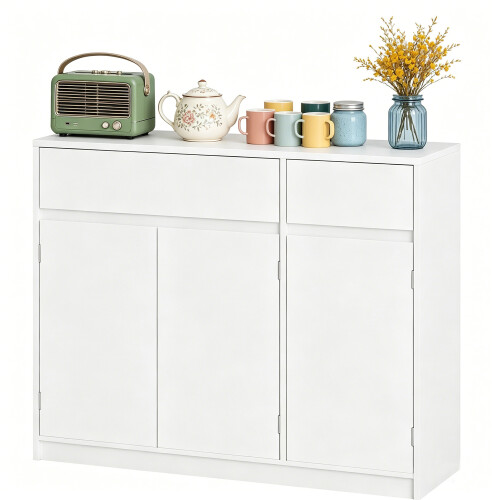 Sideboard, Kitchen Storage Cabinet with 3 Doors & 2 Drawer, White