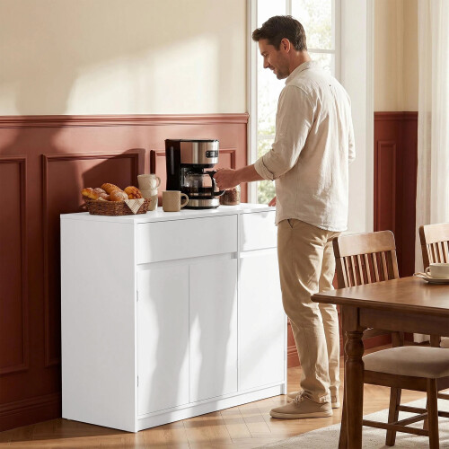 Sideboard, Kitchen Storage Cabinet with 3 Doors & 2 Drawer, White 2