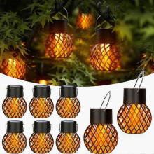 Balenie 8 solárnych lampášov do exteriéru, solárne závesné svetlá do exteriéru, vodotesné s blikajúcim plameňom, na terasu, stromček, k