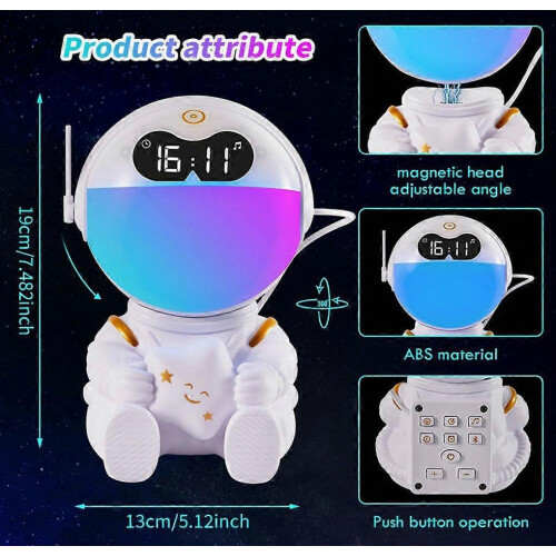 Astronaut Smart Night Light Clock met timer, wekfunctie en sfeerverlichting, Bluetooth, witte ruis en LED-verlichting. 1