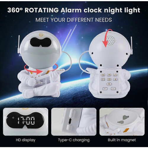 Astronaut Smart Night Light Clock met timer, wekfunctie en sfeerverlichting, Bluetooth, witte ruis en LED-verlichting. 2