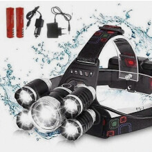 Superkrachtige hoofdlamp met 5x CREE T6-chip - inclusief zwarte oplaadbare batterij voor kamperen en wandelen.