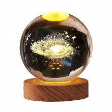 Lampje 7,6 cm (3 inch) met 7 kleuren, heldere kristallen LED, USB-oplaadbaar, Saturnus, Melkweg, Maan, Nachtlampje, Cadeau voor meisjes