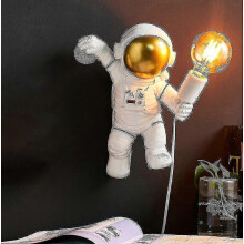 Kinderwandleuchte mit Schalter und Stecker, moderne Astronauten-Wandlampe fürs Kinderzimmer mit 1,5 m Kabel, E27-Fassung, Innenwandleuc