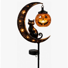 Guirlandes lumineuses solaires d'Halloween étanches pour l'extérieur - Motif chat noir et citrouilles Spookys pour la décoration de vot