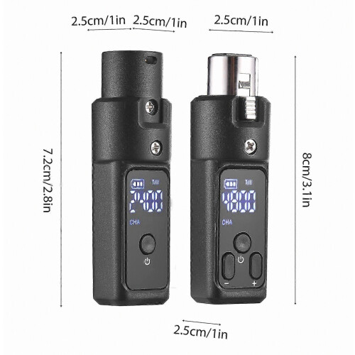 Sistema microfonico wireless XLR 2.4G, 3.7V 250mAh, nero, 7.2x2.5cm 1