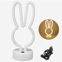 Neónová LED lampa v tvare králika, nočný stolík, neónová lampa so základňou, napájaná z USB/batérií